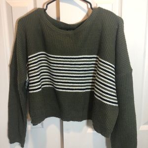 Green striped cropped sweater
